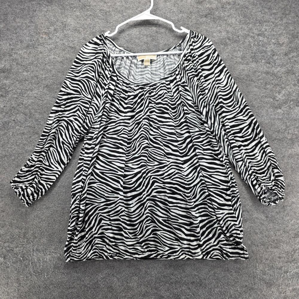 MICHAEL MICHAEL KORS Blouse Tunic Womens XL Black Zebra Print Viscose 3/4 Sleeve
